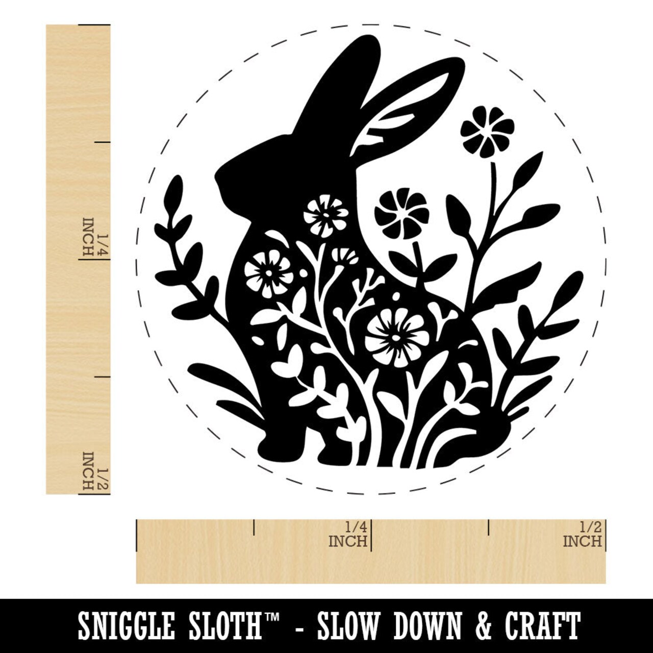 Floral Easter Bunny Rabbit Silhouette Flowers Self-Inking Rubber Stamp for Stamping Crafting Planners